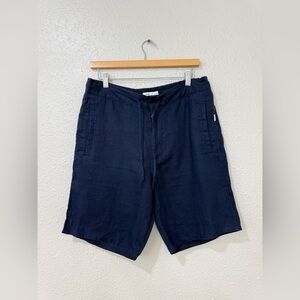 Onia Linen Shorts Mens M Navy Drawstring Elastic Waist Casual